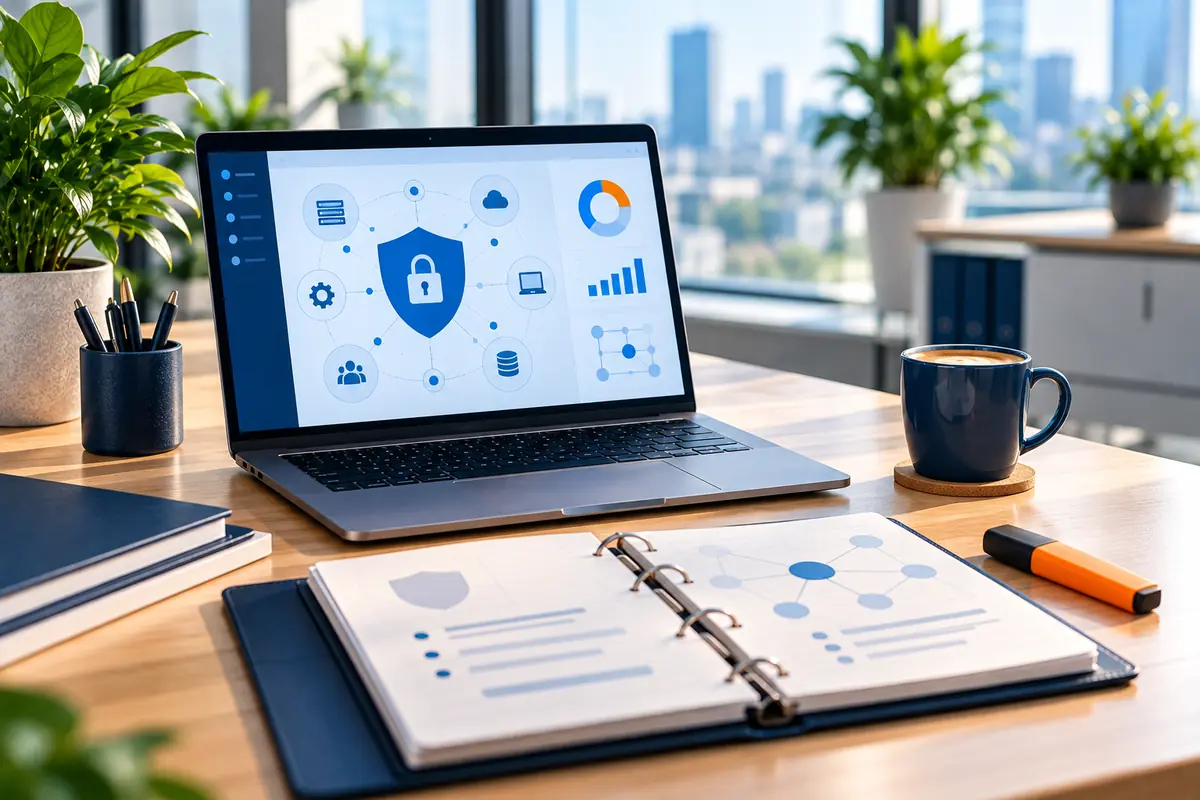 Poste d’étude en cybersécurité avec schéma de sécurité