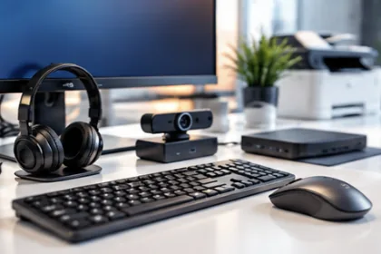 Écran, casque, webcam, clavier, souris et imprimante