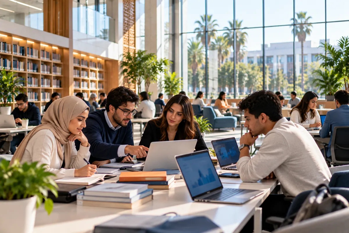 Étudiants et chercheurs travaillant ensemble dans une bibliothèque universitaire